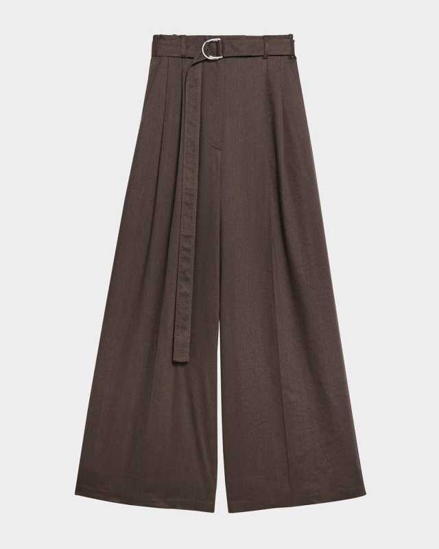 Wide Double-Pleat Trousers with Belt